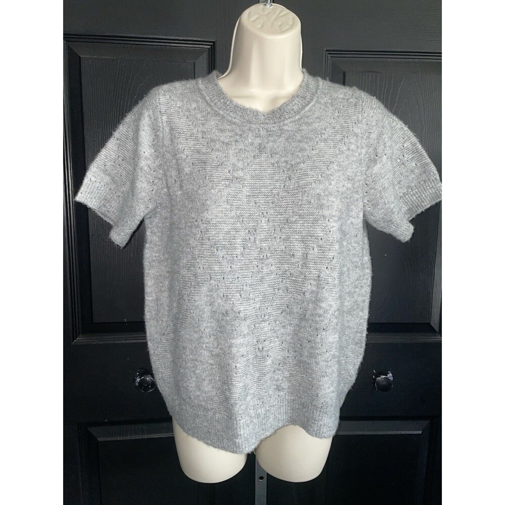 Liz Claiborne XS Gray Pointelle Knit Sweater Top Short Sleeve Eyelet NWT
